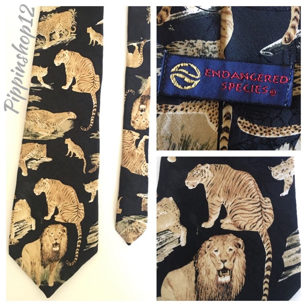 Endangered Species Silk Men’s Tie Big Cats EUC